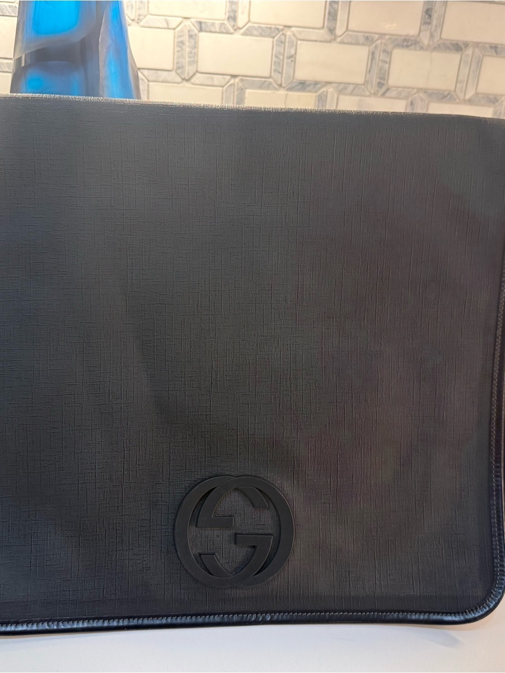 Gucci Black Leather Crossbody Briefcase with Debossed GG